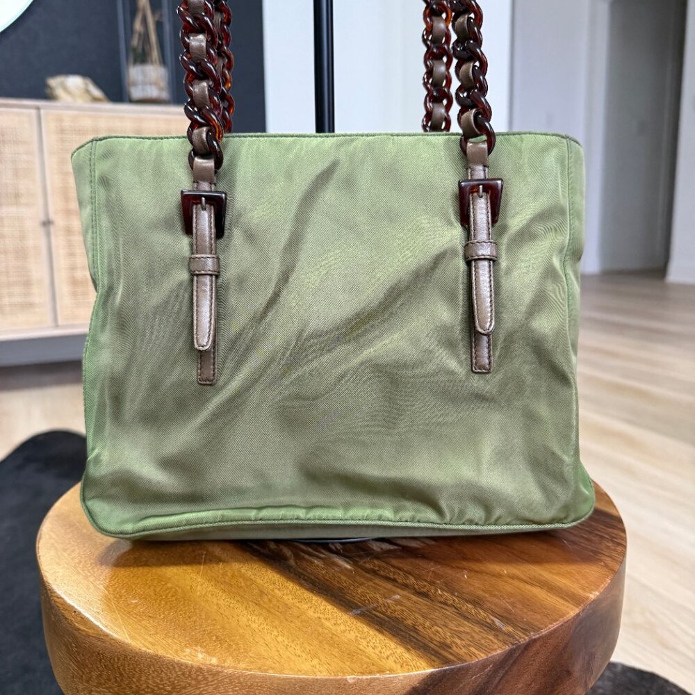 Green Nylon Prada Shoulder Bag with Chain link strap